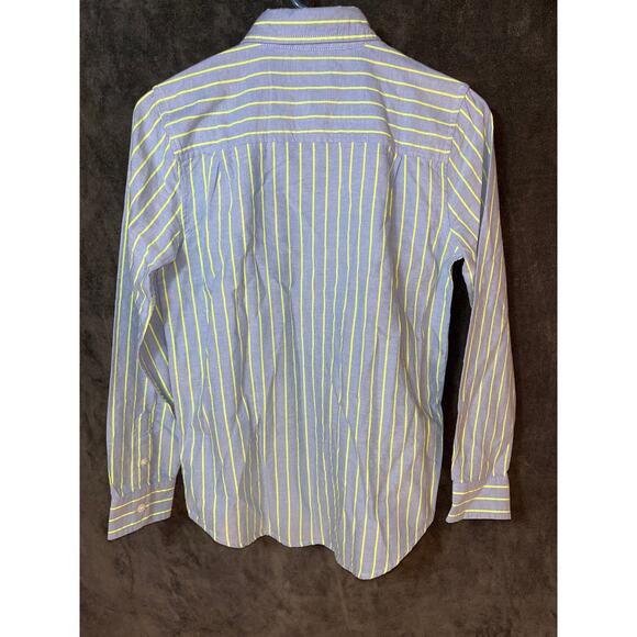 Boys NWT Children’s Place Blue & Yellow Striped Long Sleeve Button Down Shirt 10 - Picture 3 of 6